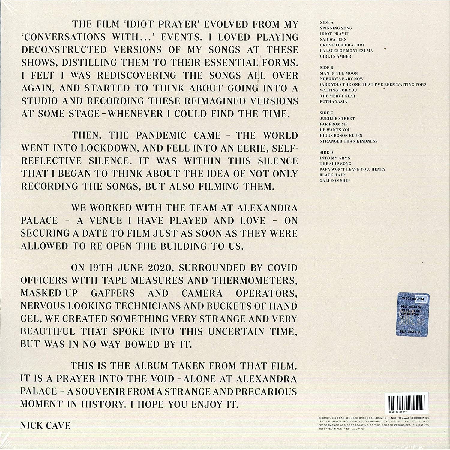 Nick Cave - Idiot Prayer: Live Alone At Alexandra Palace - Image 2