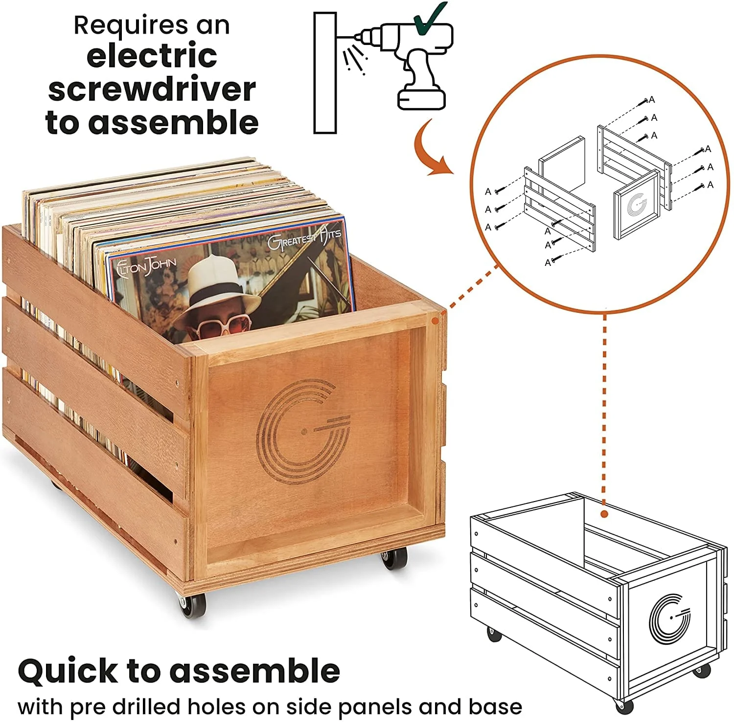 Legend Vinyl Wooden Vinyl Record Storage Crate on Wheels [Accessories] - Image 2