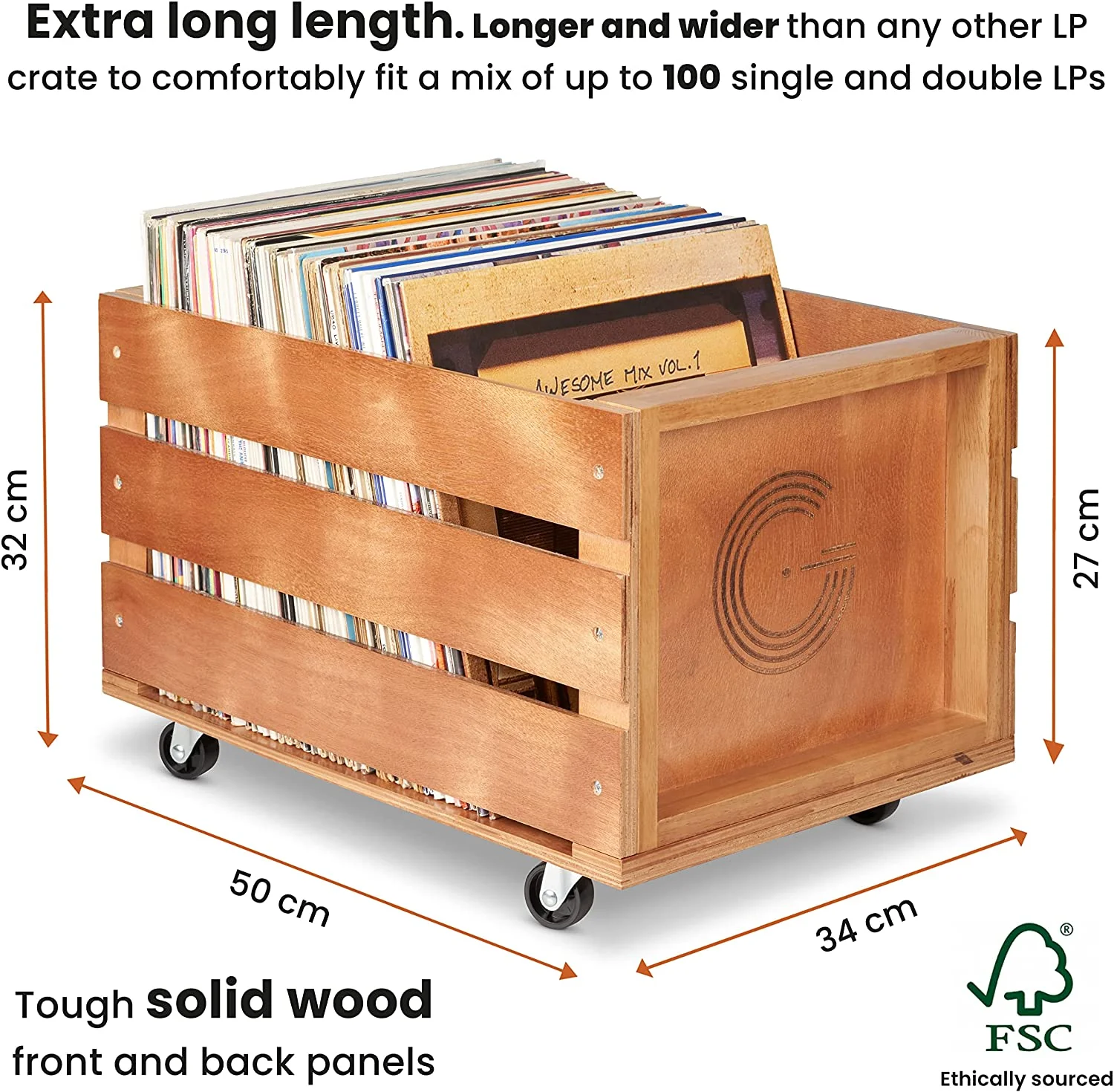 Legend Vinyl Wooden Vinyl Record Storage Crate on Wheels [Accessories] - Image 6